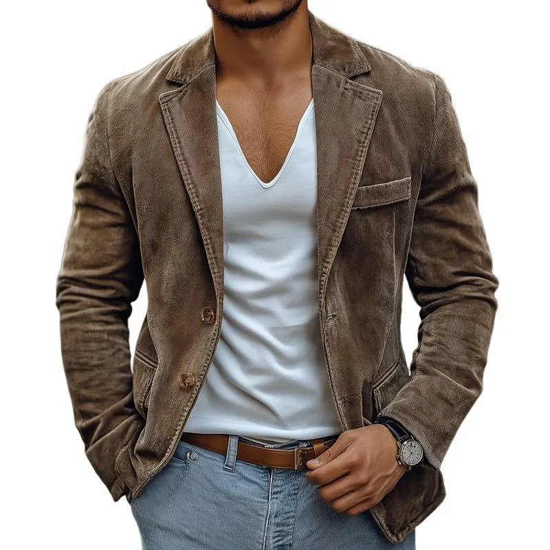 Men's Vintage Corduroy Notch Lapel Double Button Casual Blazer 26328875Z sold by Manly