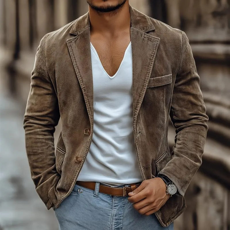 Men's Vintage Corduroy Notch Lapel Double Button Casual Blazer 26328875Z sold by Manly product image thumbnail 2