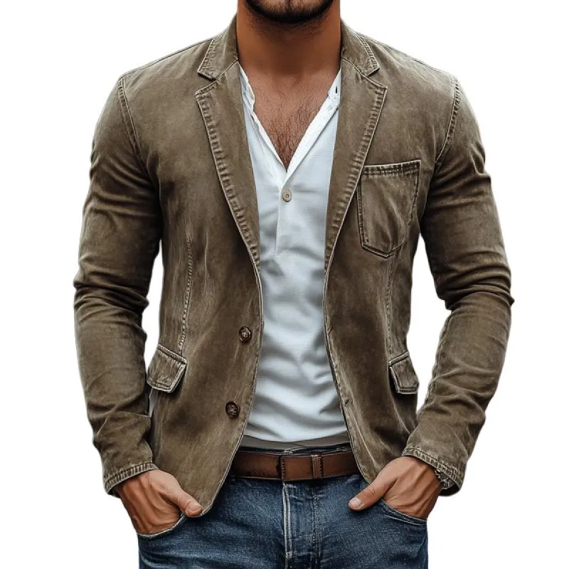 Men's Vintage Cotton Washed Notch Lapel Two Buttons Casual Blazer 09939294Z sold by Manly