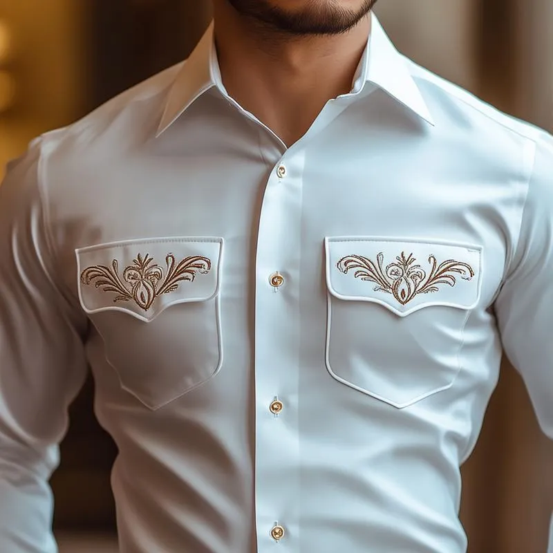 Men's Vintage Embroidered Pockets Lapel Long Sleeve Shirt 78447013Z sold by Manly product image thumbnail 3