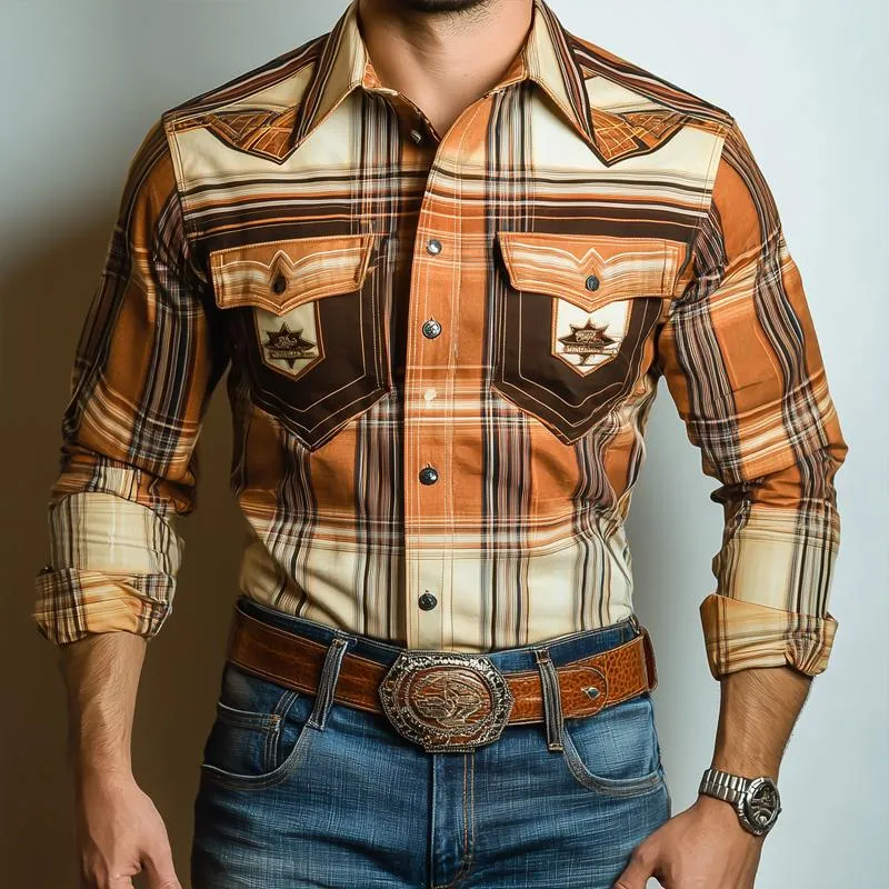 Men's Western Style Graphic Lapel Chest Pocket Long Sleeve Shirt 57924978Z sold by Manly product image thumbnail 2