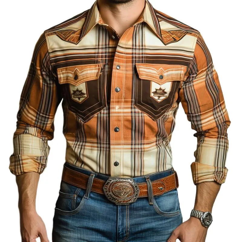 Men's Western Style Graphic Lapel Chest Pocket Long Sleeve Shirt 57924978Z sold by Manly