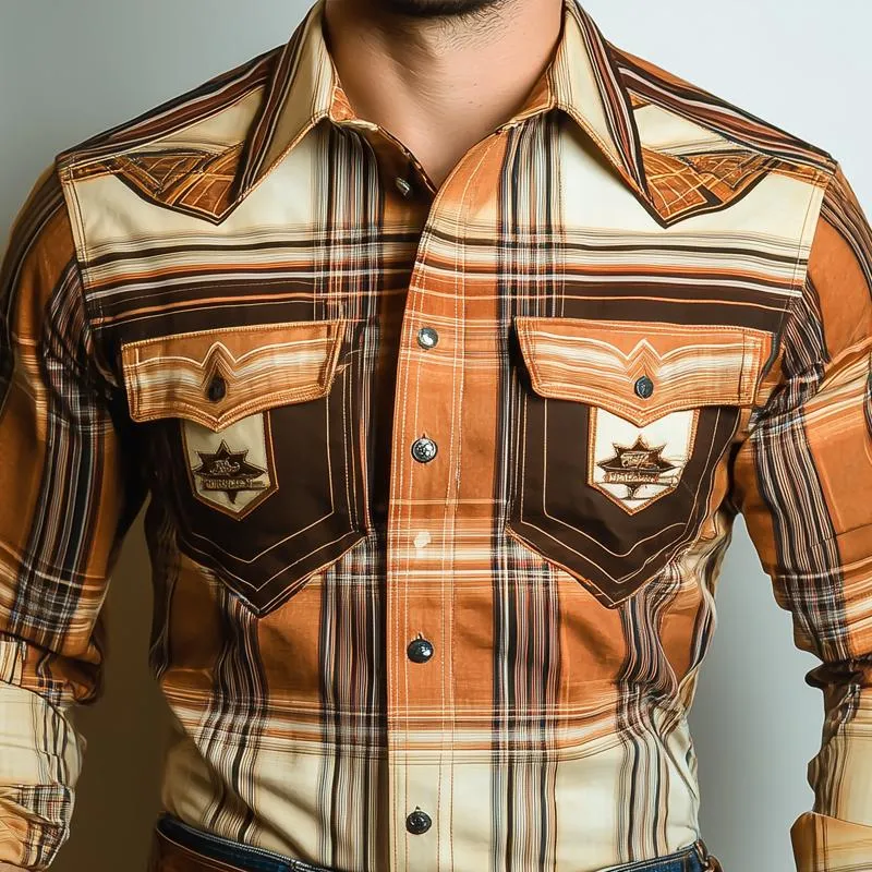 Men's Western Style Graphic Lapel Chest Pocket Long Sleeve Shirt 57924978Z sold by Manly product image thumbnail 3