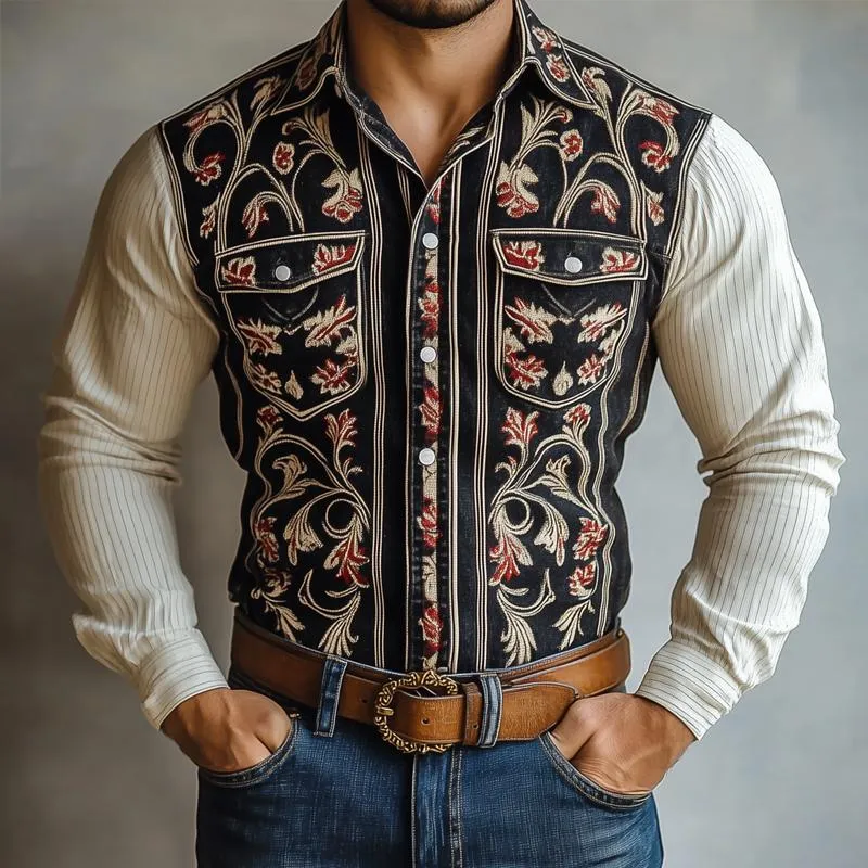 Men's Western Style Graphic Lapel Chest Pocket Long Sleeve Shirt 53586709Z sold by Manly product image thumbnail 2