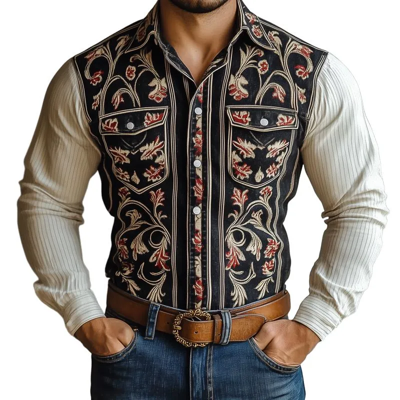 Men's Western Style Graphic Lapel Chest Pocket Long Sleeve Shirt 53586709Z sold by Manly