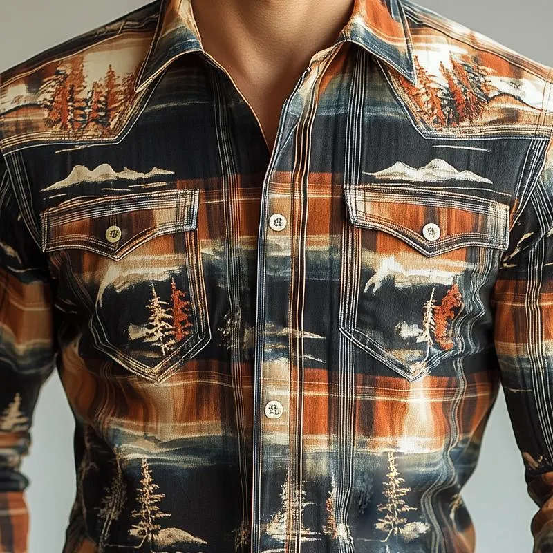 Men's Western Style Graphic Lapel Chest Pocket Long Sleeve Shirt 76647154Z sold by Manly product image thumbnail 3