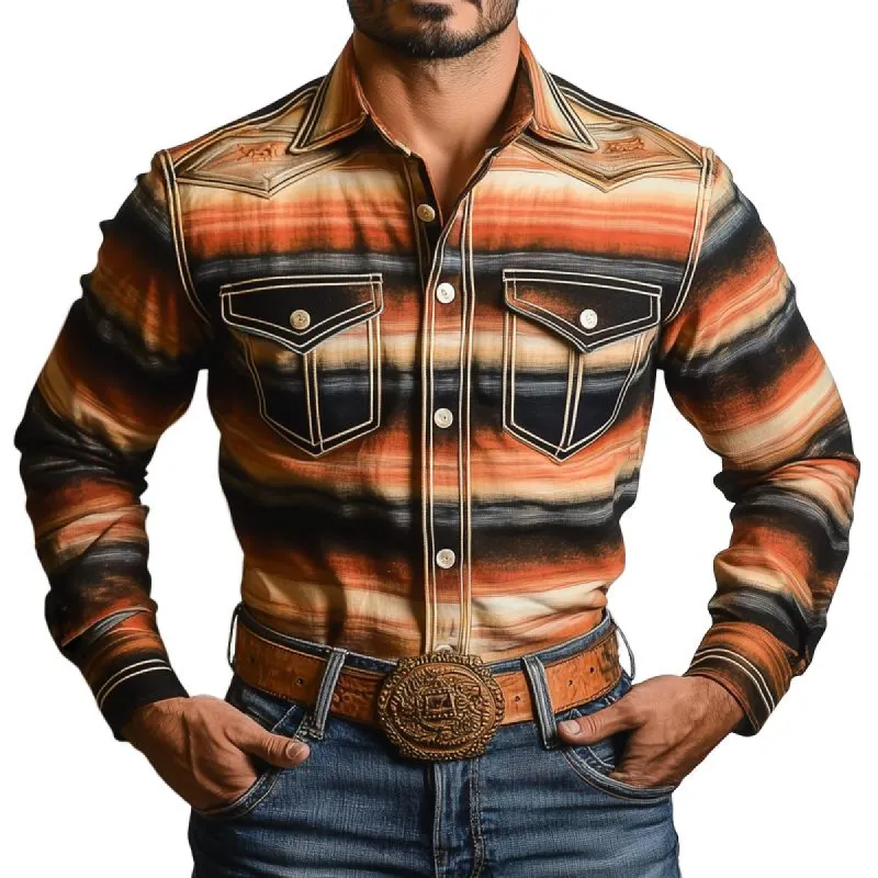 Men's Western Style Graphic Lapel Chest Pocket Long Sleeve Shirt 69517926Z sold by Manly