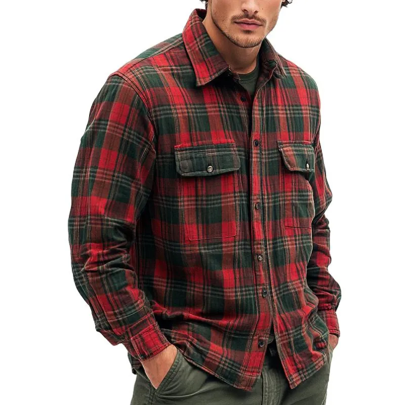 Men's Vintage Red Plaid Long Sleeve Shirt 24329713U sold by Manly