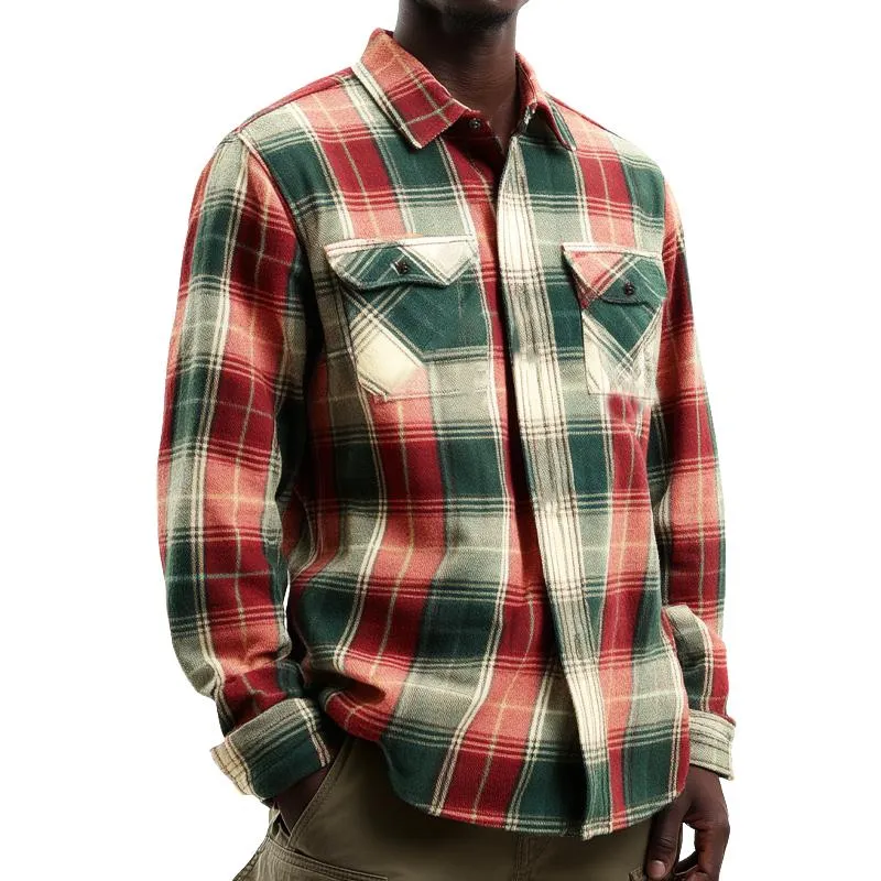 Men's Retro Colorblock Plaid Long Sleeve Shirt 71368370U sold by Manly