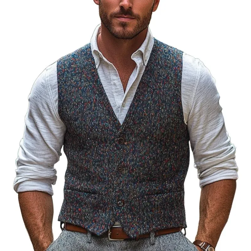 Men's Fashionable All-match V-neck Knitted Vest 48006756F sold by Manly