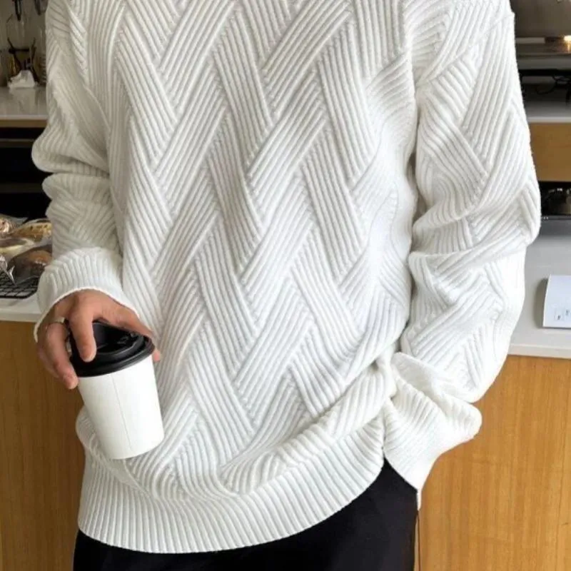 Men's Solid Crew Neck Textured Knit Sweater 68360985F sold by Manly product image thumbnail 3