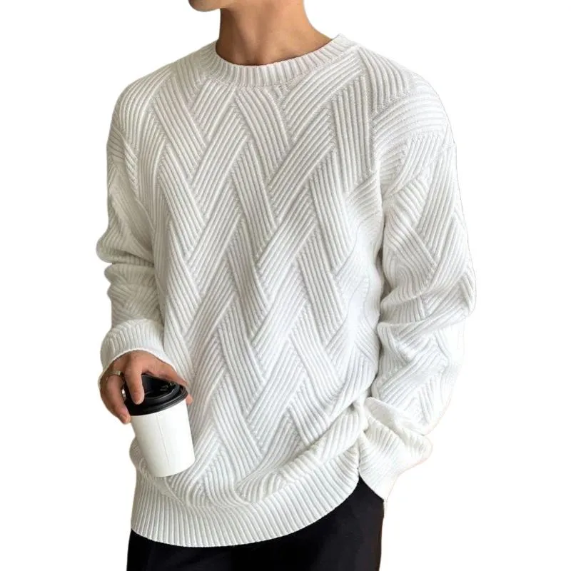 Men's Solid Crew Neck Textured Knit Sweater 68360985F sold by Manly