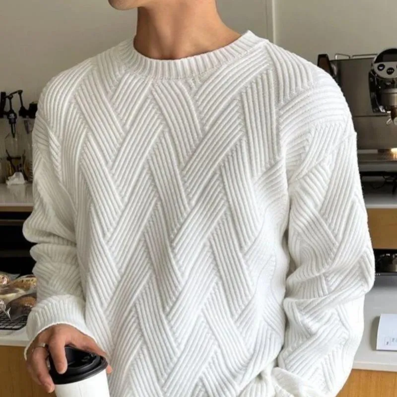 Men's Solid Crew Neck Textured Knit Sweater 68360985F sold by Manly product image thumbnail 2