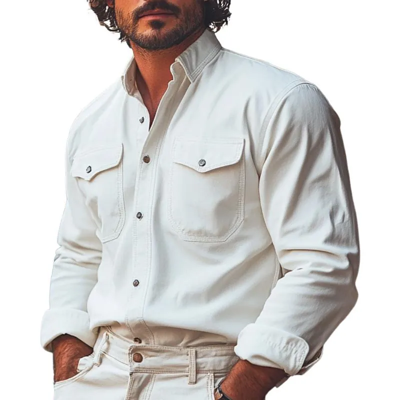 Men's Casual Lapel Long Sleeve Leather Shirt 31377323F sold by Manly