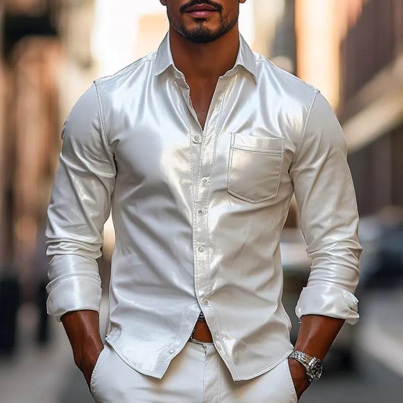 Men's Fashion Lapel Long Sleeve Leather Shirt 56009053F sold by Manly product image thumbnail 2