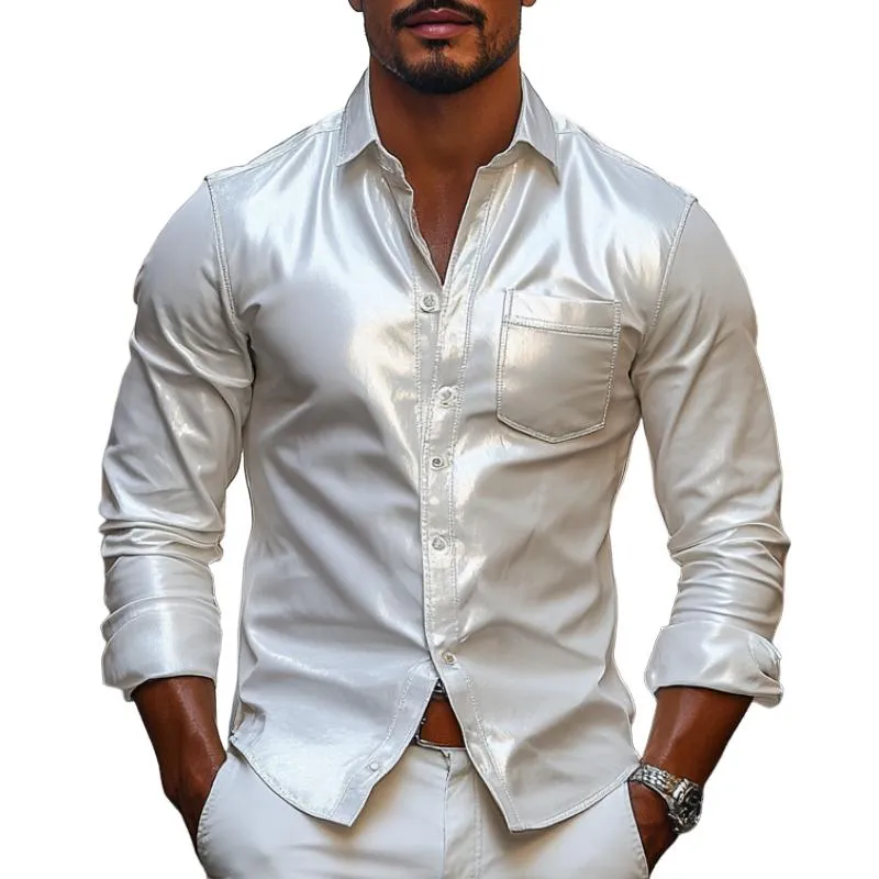 Men's Fashion Lapel Long Sleeve Leather Shirt 56009053F sold by Manly