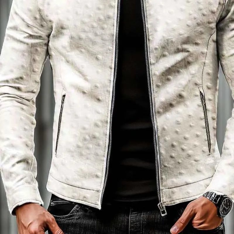 Men's Classic Casual Slim Fit Stand Collar Textured Leather Jacket 77367727K sold by Manly product image thumbnail 4