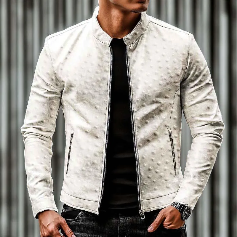 Men's Classic Casual Slim Fit Stand Collar Textured Leather Jacket 77367727K sold by Manly product image thumbnail 2