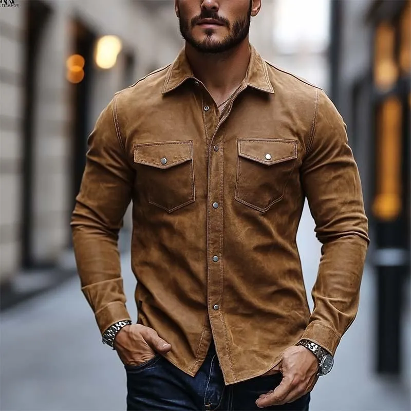 Men's Classic Retro Casual Slim Suede Long Sleeve Shirt 30305719K sold by Manly product image thumbnail 2