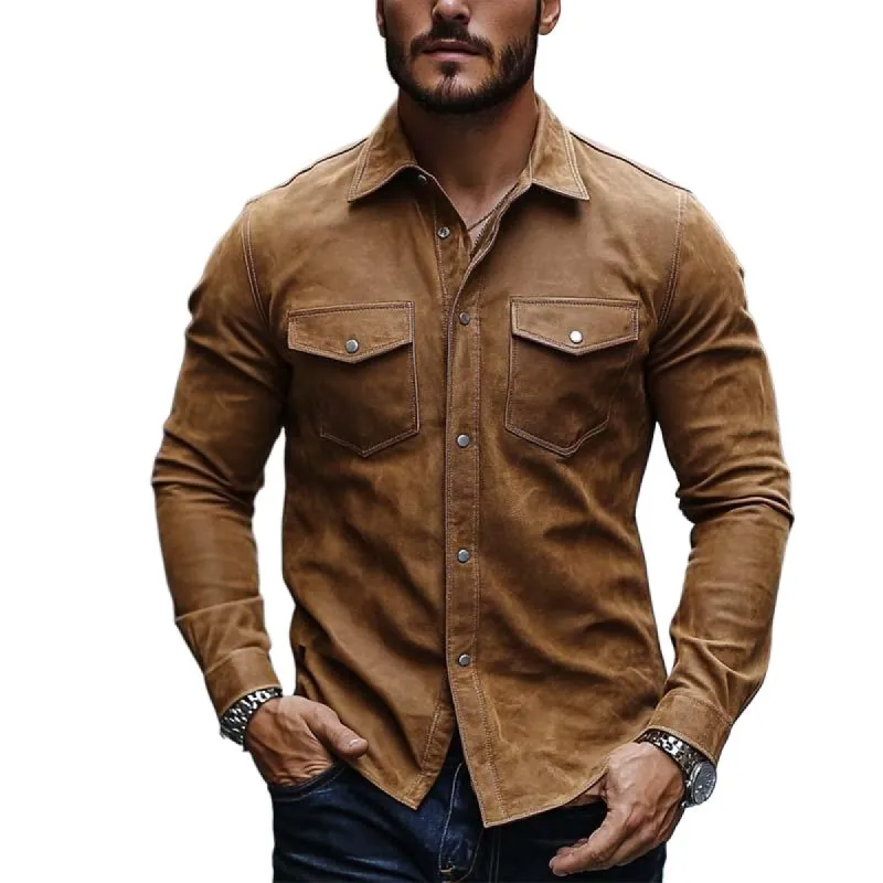 Men's Classic Retro Casual Slim Suede Long Sleeve Shirt 30305719K sold by Manly