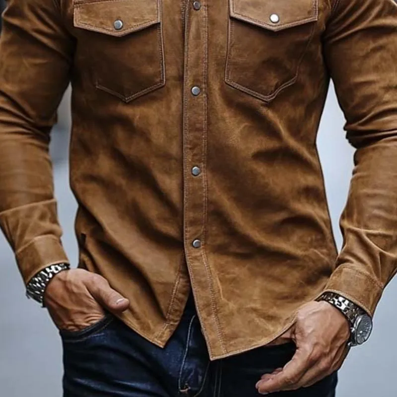 Men's Classic Retro Casual Slim Suede Long Sleeve Shirt 30305719K sold by Manly product image thumbnail 4