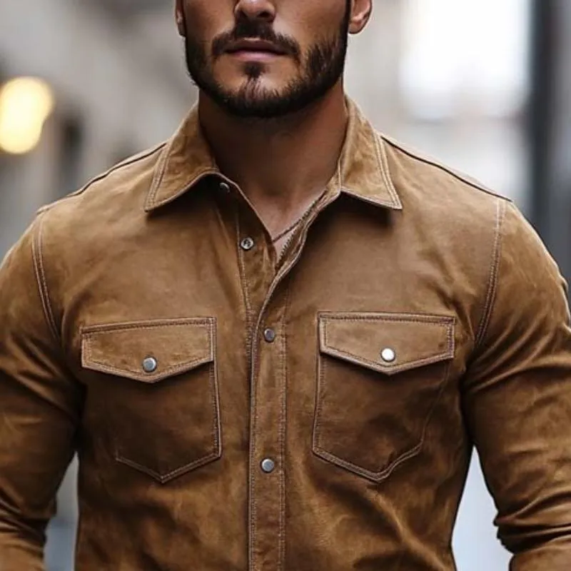 Men's Classic Retro Casual Slim Suede Long Sleeve Shirt 30305719K sold by Manly product image thumbnail 3