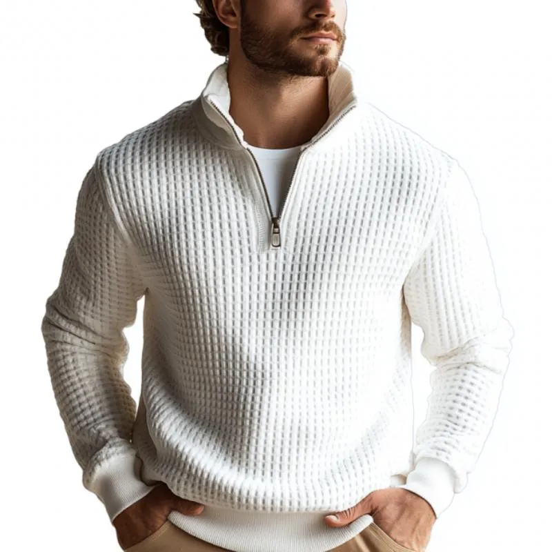 Men's Classic Casual Stand Collar Zipper Long Sleeve Waffle POLO Shirt 9661412K sold by Manly