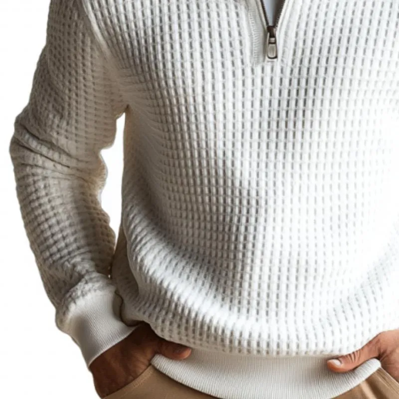 Men's Classic Casual Stand Collar Zipper Long Sleeve Waffle POLO Shirt 9661412K sold by Manly product image thumbnail 3