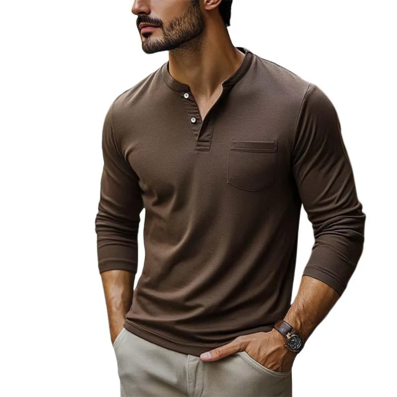 Men's Classic Casual V-Neck Pocket Cotton Long Sleeve T-Shirt 79171991K sold by Manly