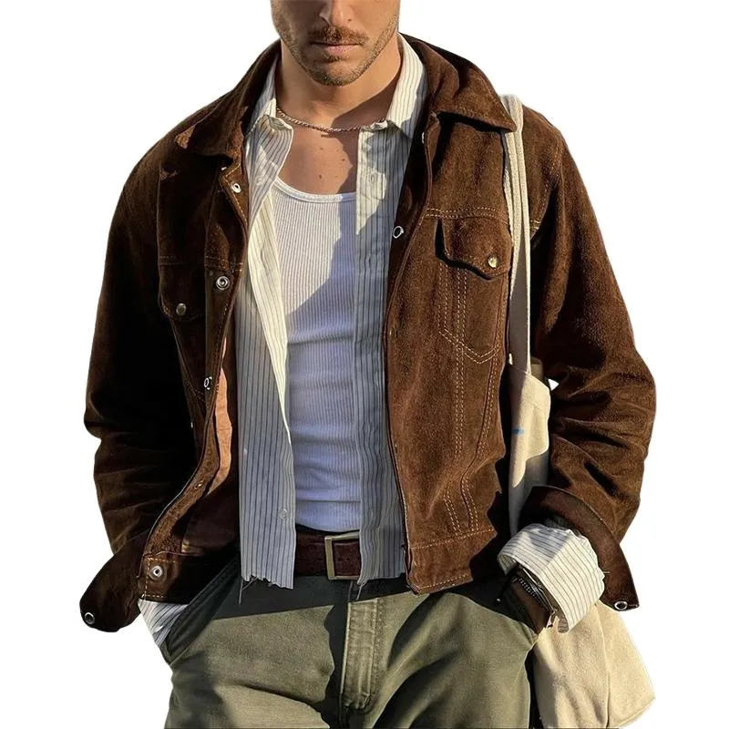 Men's Brown Lapel Suede Jacket 12164272U sold by Manly