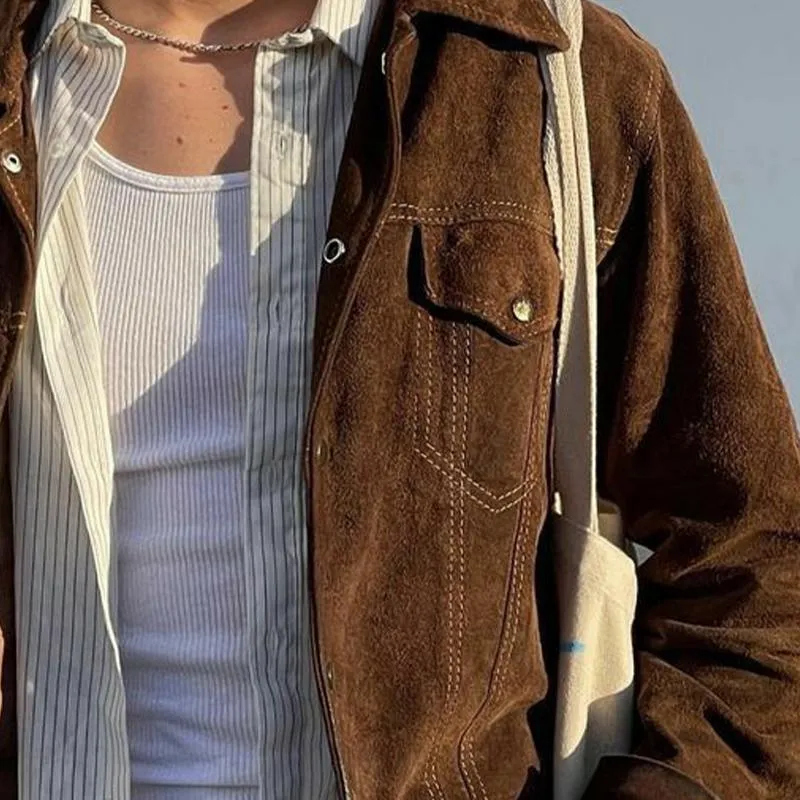 Men's Brown Lapel Suede Jacket 12164272U sold by Manly product image thumbnail 3