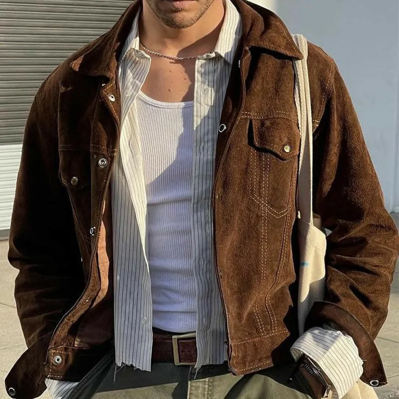 Men's Brown Lapel Suede Jacket 12164272U sold by Manly product image thumbnail 2