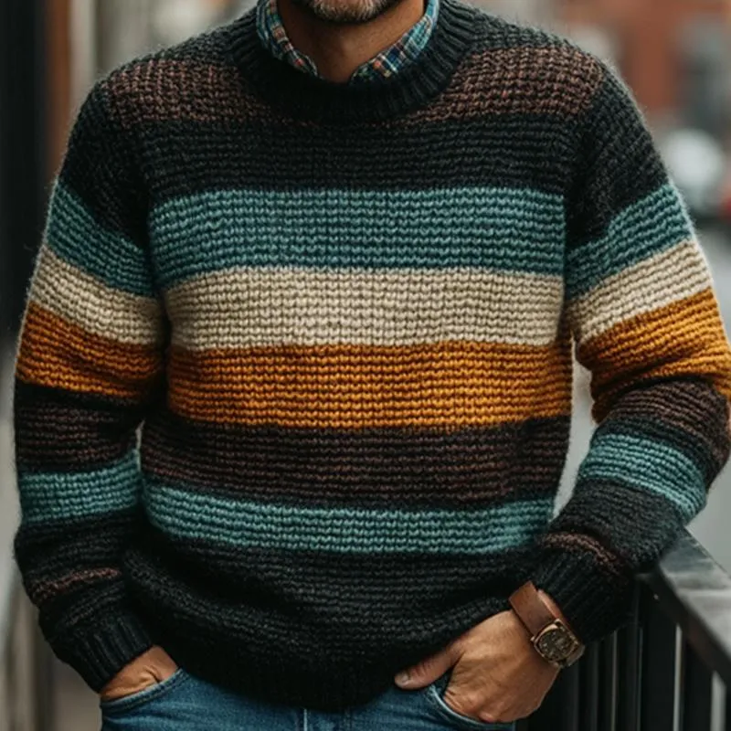 Men's Multicolor Line Crew Neck Knit Sweater 59486199U sold by Manly product image thumbnail 3