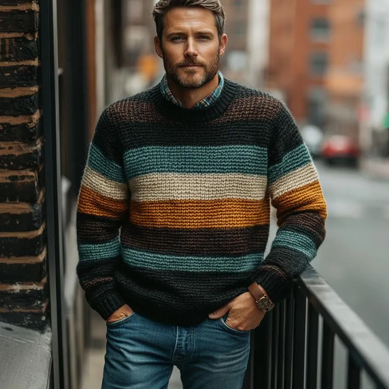 Men's Multicolor Line Crew Neck Knit Sweater 59486199U sold by Manly product image thumbnail 4