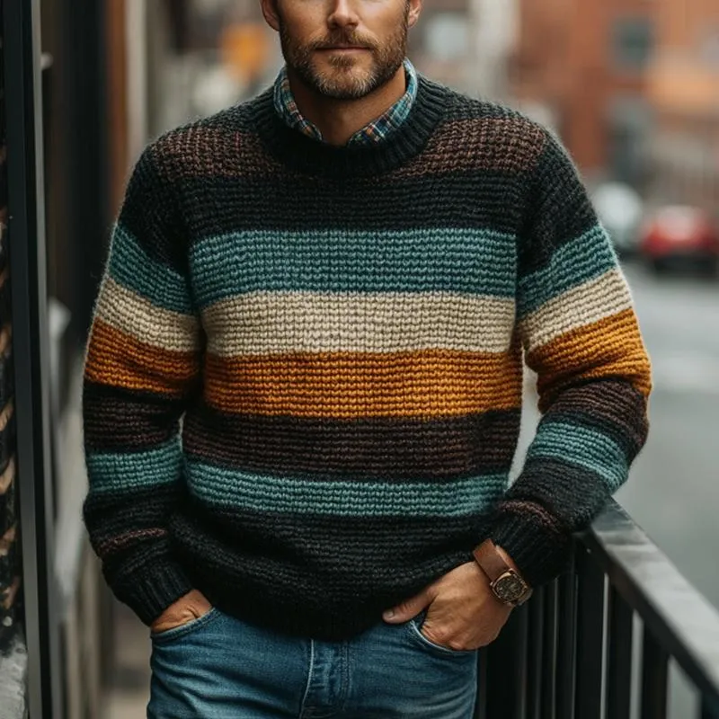 Men's Multicolor Line Crew Neck Knit Sweater 59486199U sold by Manly product image thumbnail 2