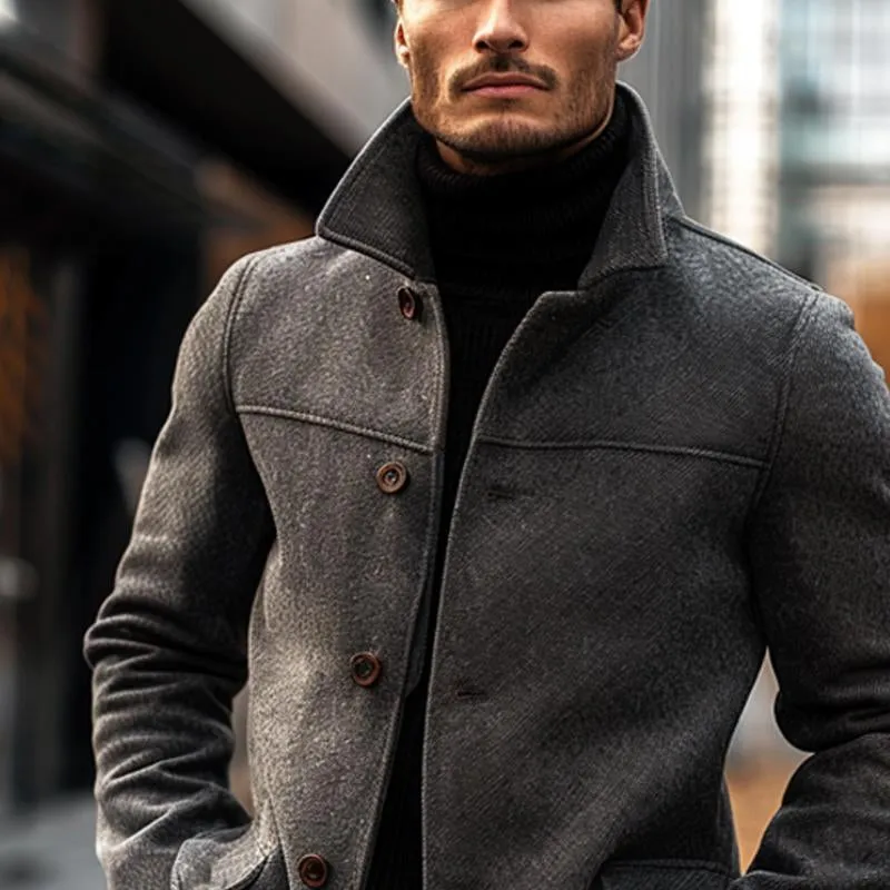 Men's Lapel Solid Color Single-breasted Mid-length Coat 26277707X sold by Manly product image thumbnail 3