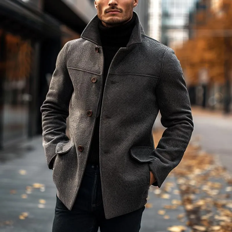 Men's Lapel Solid Color Single-breasted Mid-length Coat 26277707X sold by Manly product image thumbnail 2