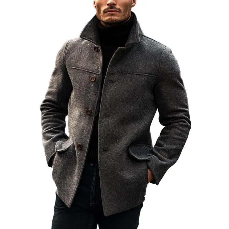 Men's Lapel Solid Color Single-breasted Mid-length Coat 26277707X sold by Manly