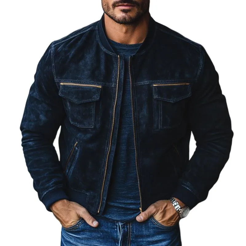 Men's Vintage Casual Suede Multi-Pocket Baseball Jacket 51671995Y sold by Manly