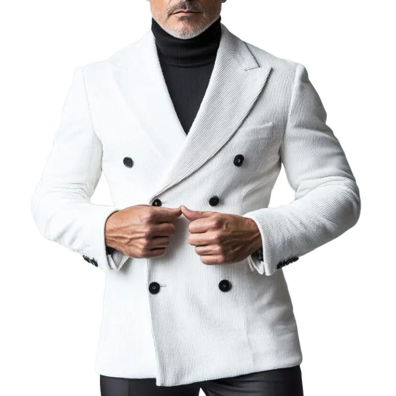 Men's Business Vintage Corduroy Peak Collar Double Breasted Blazer 69930358Y sold by Manly