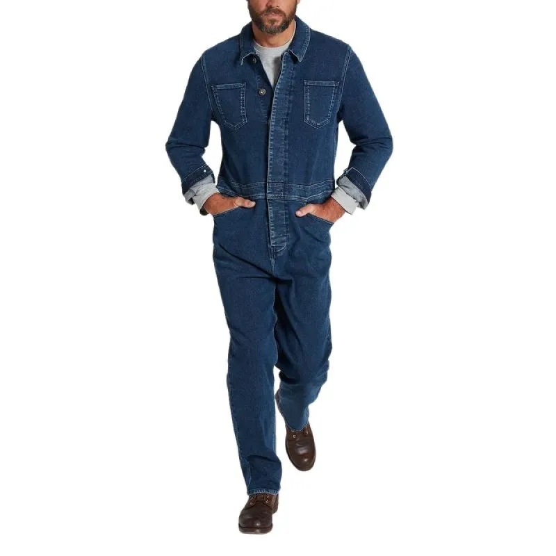 Men's Fashion Lapel Single Breasted Multi-Pocket Denim Jumpsuit 55942833Y sold by Manly