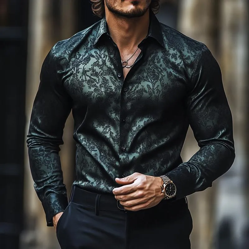 Men's Retro Graphic Print Satin Lapel Long Sleeve Shirt 30816860Z sold by Manly product image thumbnail 2