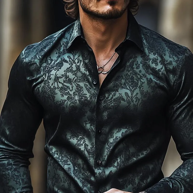 Men's Retro Graphic Print Satin Lapel Long Sleeve Shirt 30816860Z sold by Manly product image thumbnail 3