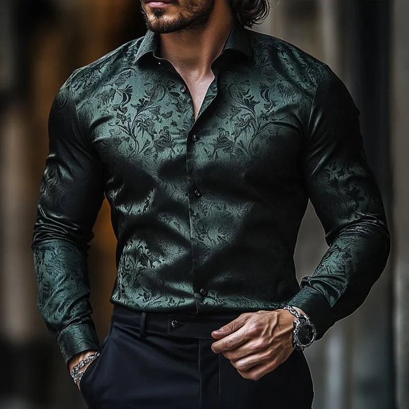 Men's Retro Graphic Print Satin Lapel Long Sleeve Shirt 25062158Z sold by Manly product image thumbnail 2