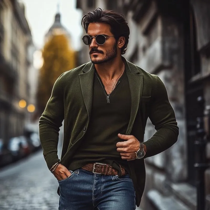 Men's Vintage Solid Color Notch Lapel Slim Fit Knit Cardigan 60112250M sold by Manly product image thumbnail 3