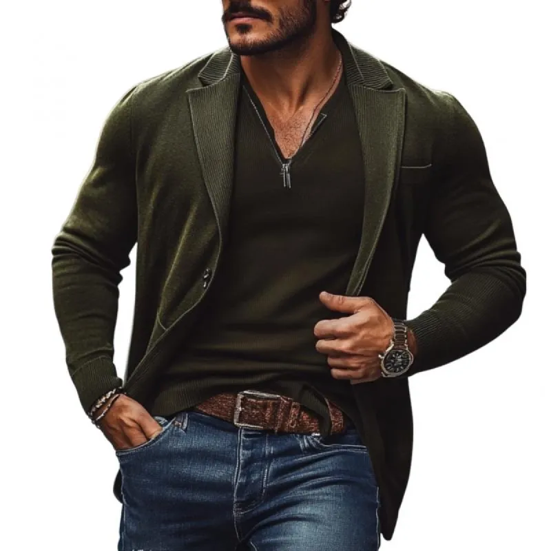 Men's Vintage Solid Color Notch Lapel Slim Fit Knit Cardigan 60112250M sold by Manly