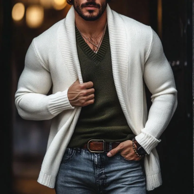 Men's Casual Solid Color Collarless Loose Knitted Cardigan 59285824M sold by Manly product image thumbnail 2