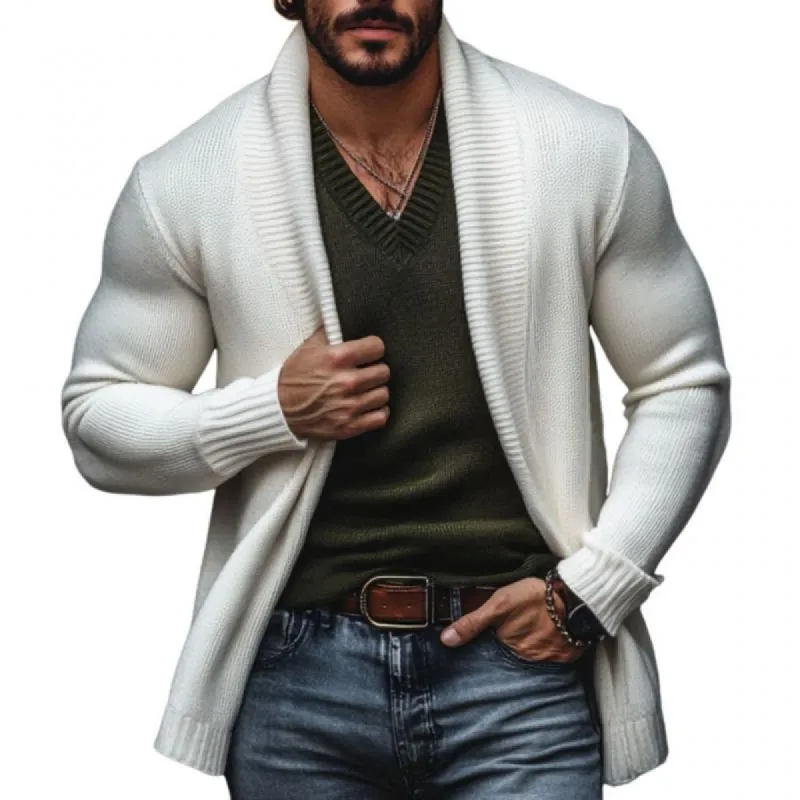 Men's Casual Solid Color Collarless Loose Knitted Cardigan 59285824M sold by Manly