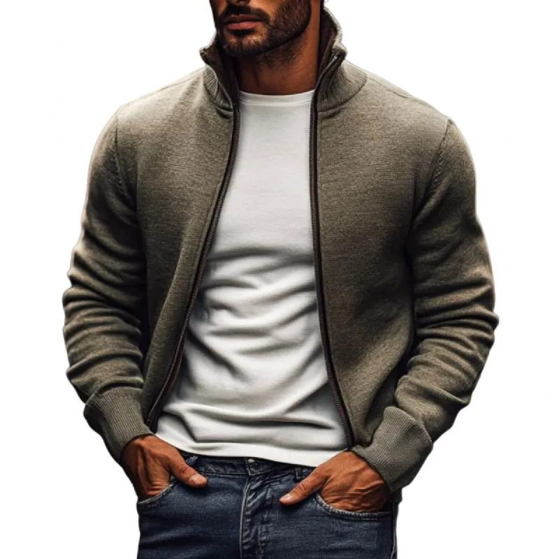 Men's Casual Solid Color Stand Collar Zipper Slim Fit Knit Cardigan 74187371M sold by Manly
