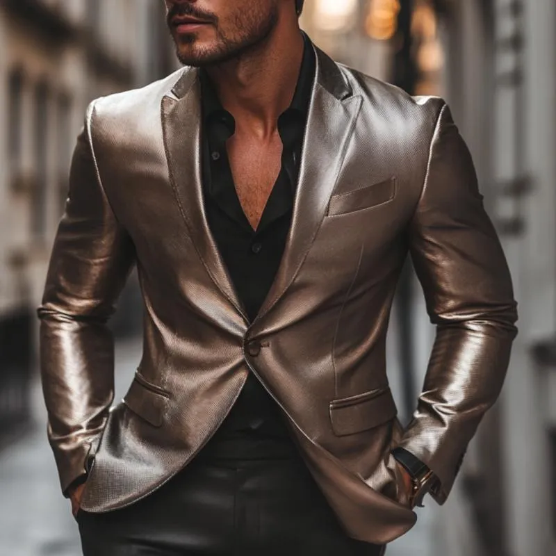 Men's Vintage Leather Peaked Lapel Single Breasted Slim Fit Blazer 21161703M sold by Manly product image thumbnail 2